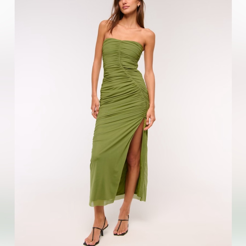 Abercrombie Ruched Mesh Strapless Maxi Dress MT